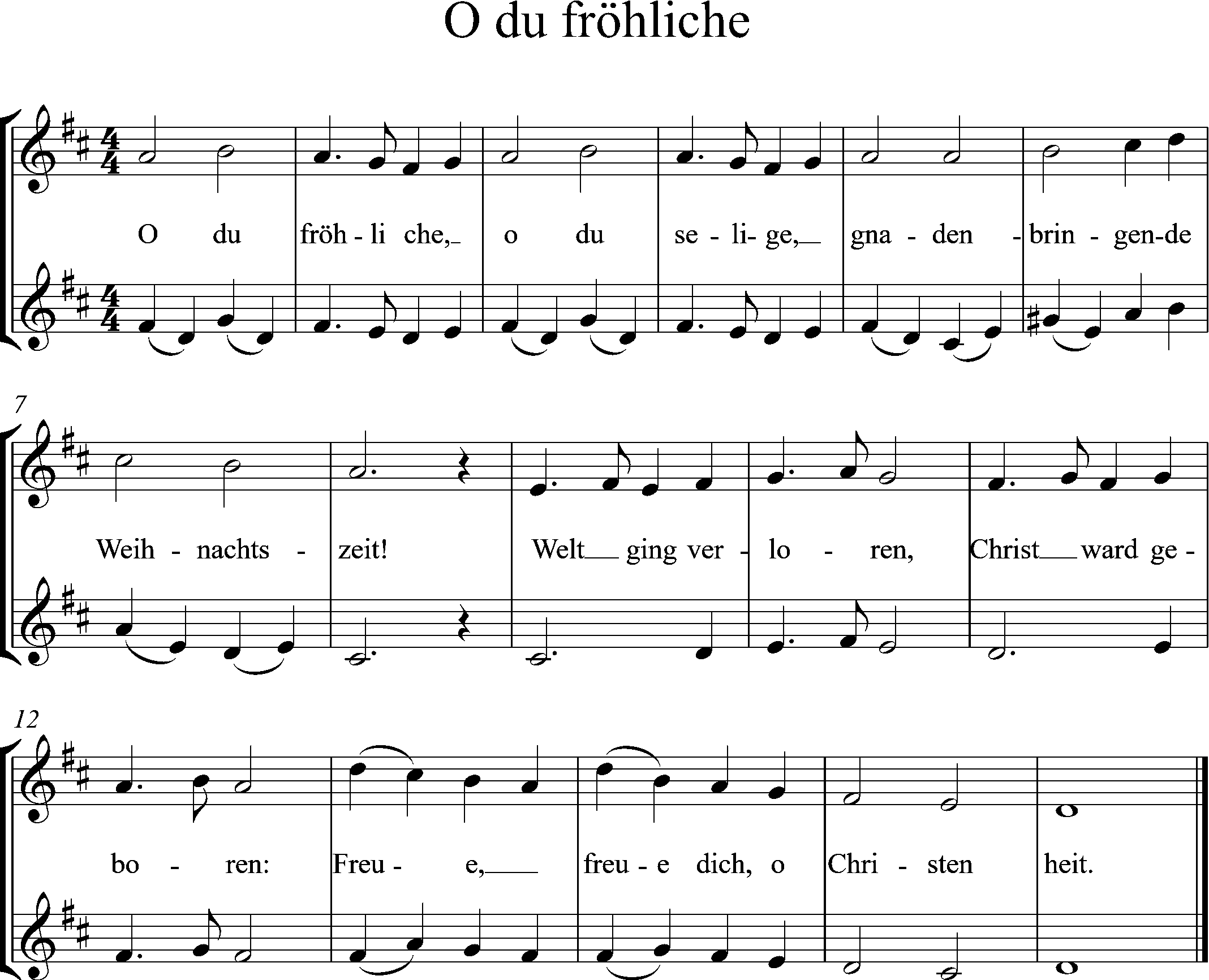 Duo, Noten, O du fröhliche, D-Dur